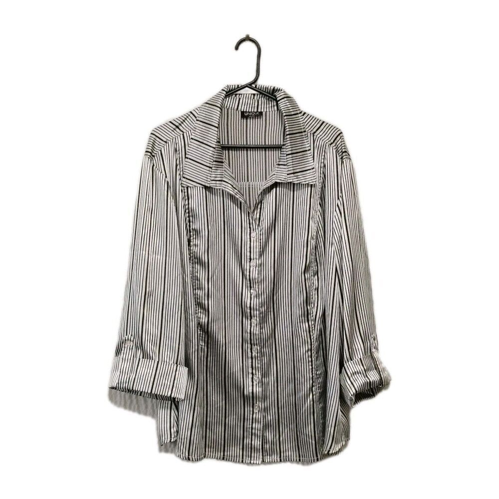 UNIQUE Spectrum Stretch L/S Button Front Striped Satin Shirt Women's Size 26-28W